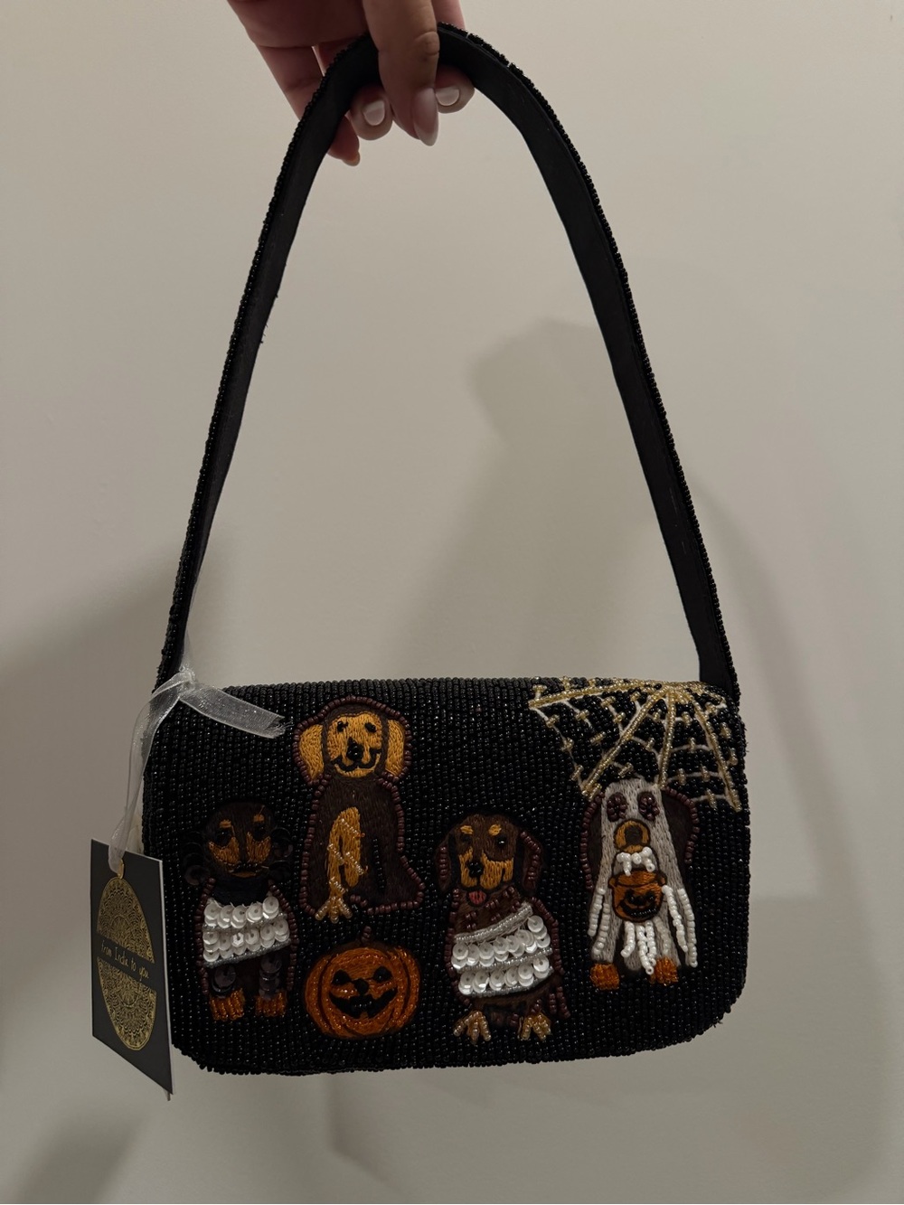 Beaded Black Halloween Dog Costume Shoulder Bag